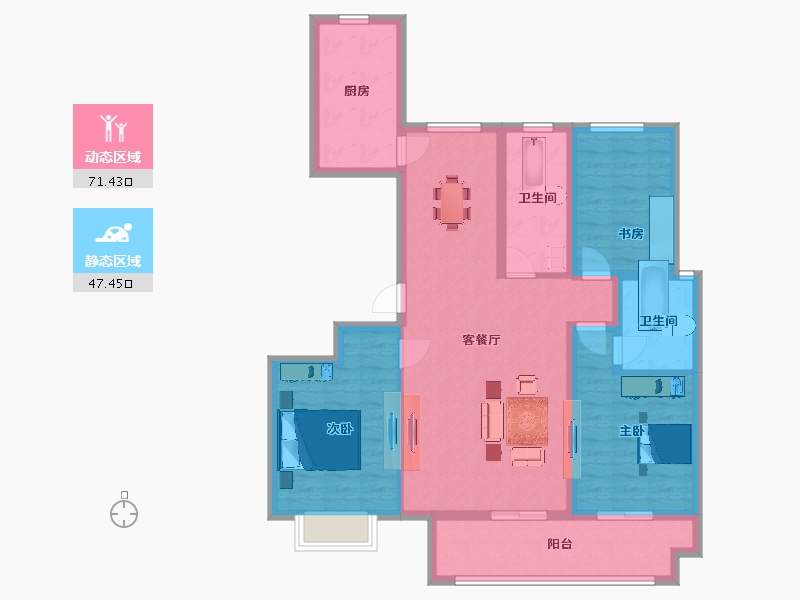 山东省-青岛市-联谊枫林小镇40号楼B户型133m²-106.40-户型库-动静分区