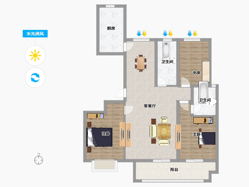 山东省-青岛市-联谊枫林小镇40号楼B户型133m²-106.40-户型库-采光通风