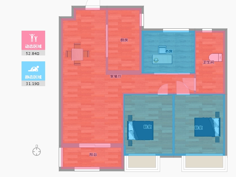 陕西省-西安市-海亮唐宁府95㎡-75.99-户型库-动静分区