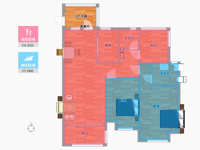 山东省-青岛市-三木家天下文澜府二期3，5号楼107m²-85.60-户型库-动静分区