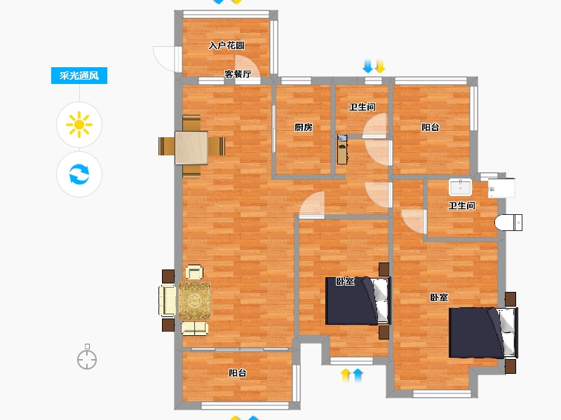 山东省-青岛市-三木家天下文澜府二期3，5号楼107m²-85.60-户型库-采光通风