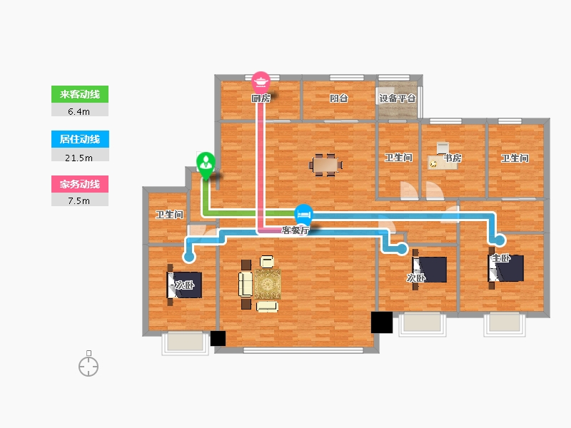 陕西省-西安市-华润置地悦府10号楼A-200㎡户型图-159.83-户型库-动静线