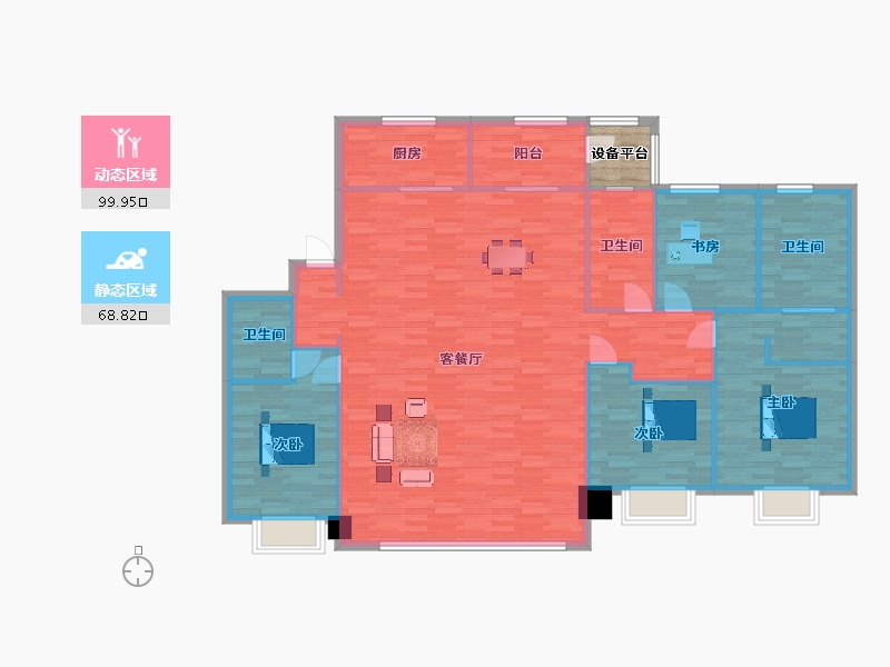 陕西省-西安市-华润置地悦府10号楼A-200㎡户型图-159.83-户型库-动静分区