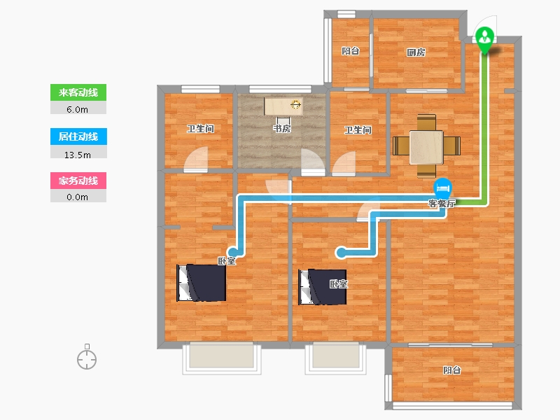 陕西省-西安市-华润置地悦府C2-134㎡-107.00-户型库-动静线