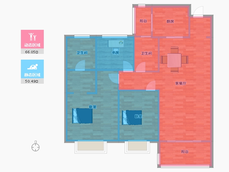 陕西省-西安市-华润置地悦府C2-134㎡-107.00-户型库-动静分区