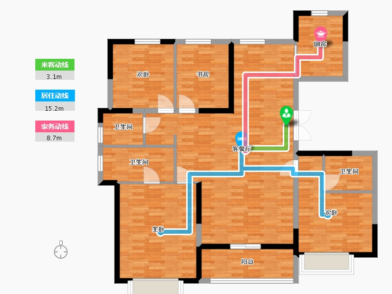 陕西省-西安市-中建锦绣天地洋房平层150m²-121.41-户型库-动静线