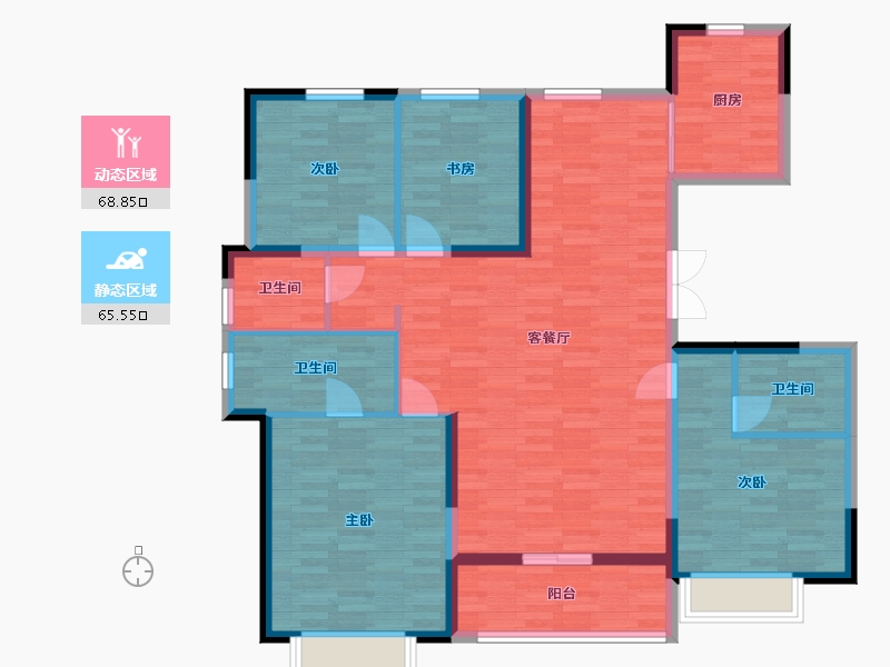 陕西省-西安市-中建锦绣天地洋房平层150m²-121.41-户型库-动静分区