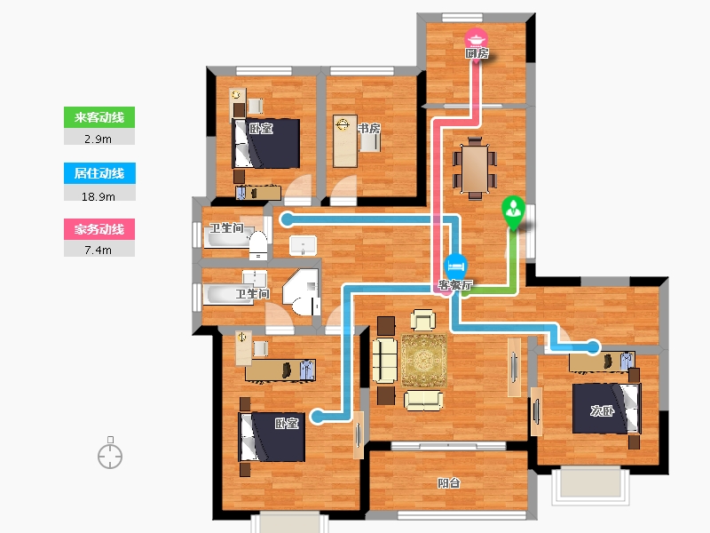 陕西省-西安市-中建锦绣天地洋房首层150m²-113.50-户型库-动静线