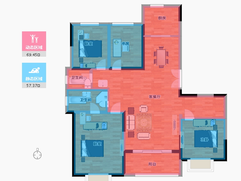 陕西省-西安市-中建锦绣天地洋房首层150m²-113.50-户型库-动静分区