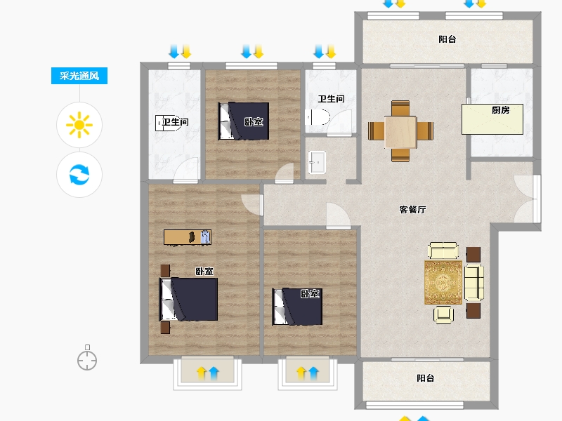 陕西省-西安市-恒志云都141㎡-113.00-户型库-采光通风