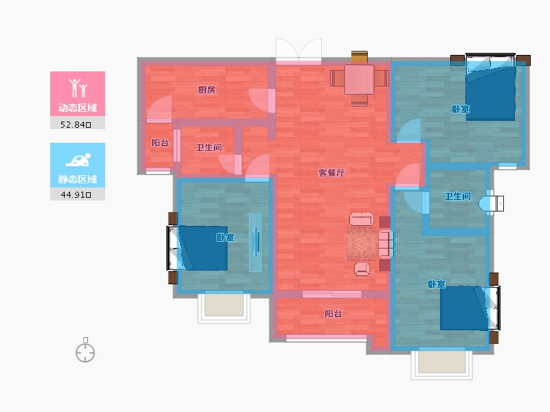 陕西省-西安市-恒志云都107㎡-86.00-户型库-动静分区