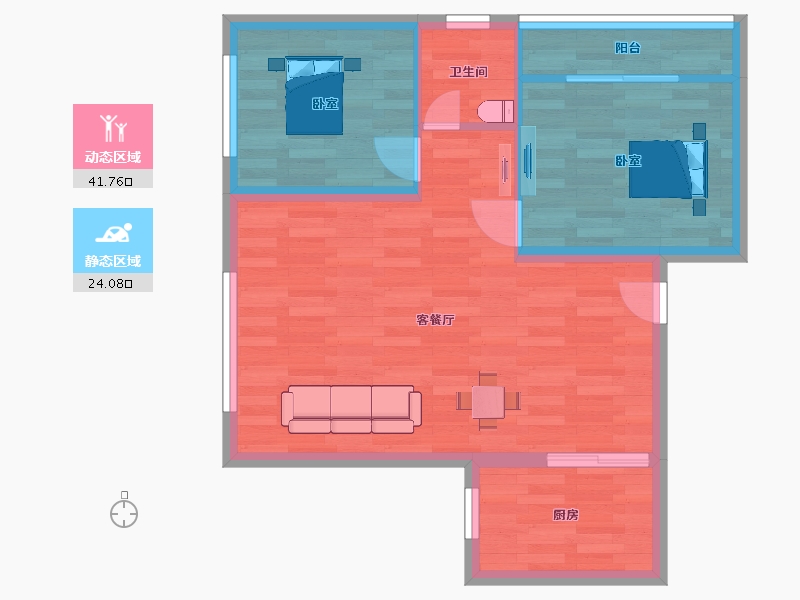 陕西省-西安市-朗诗雁南栖74㎡-59.24-户型库-动静分区