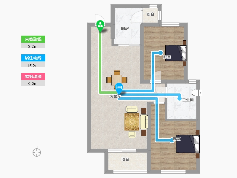 陕西省-西安市-朗诗雁南栖85㎡-61.09-户型库-动静线