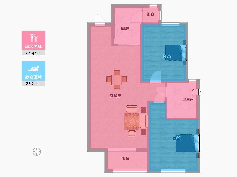 陕西省-西安市-朗诗雁南栖85㎡-61.09-户型库-动静分区