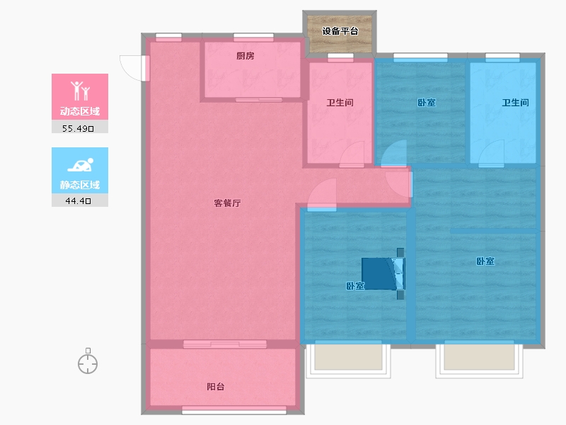 陕西省-西安市-苏宁雲著1,2栋132㎡-91.77-户型库-动静分区