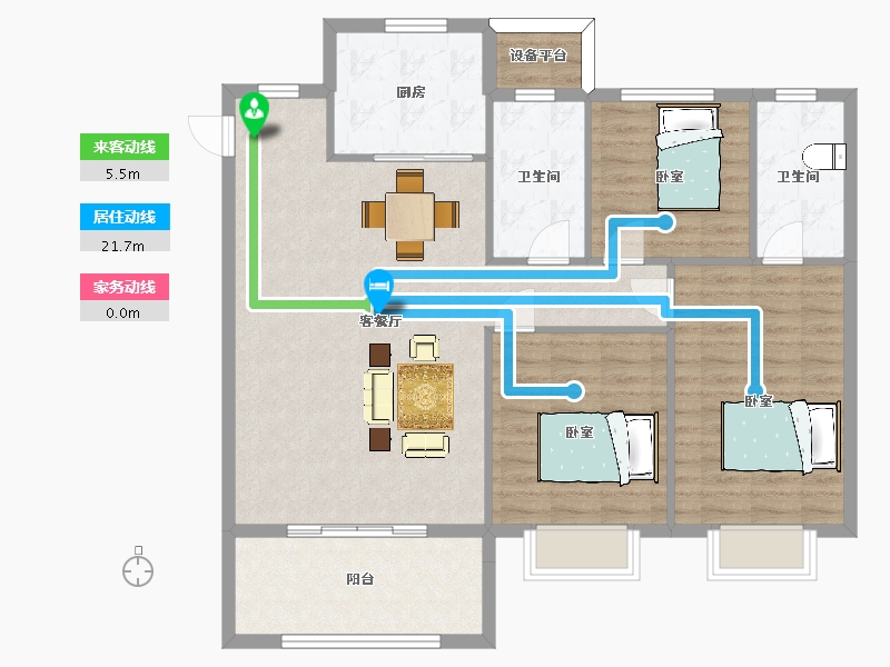 陕西省-西安市-苏宁雲著4,5栋132㎡-107.80-户型库-动静线