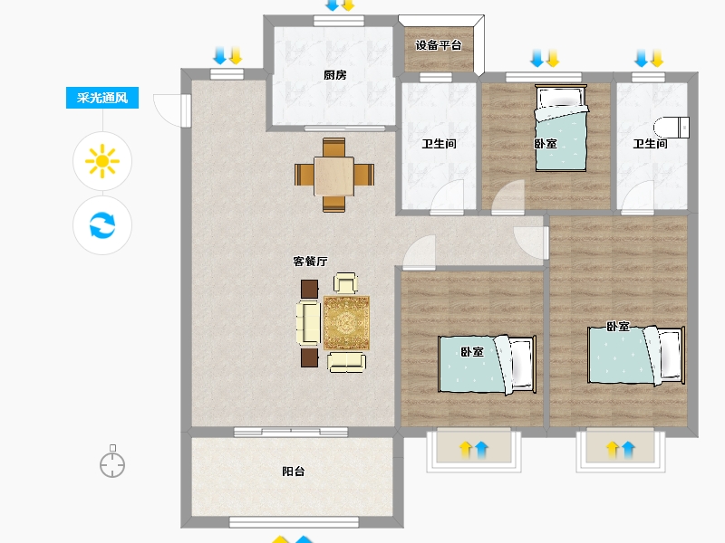 陕西省-西安市-苏宁雲著4,5栋132㎡-107.80-户型库-采光通风