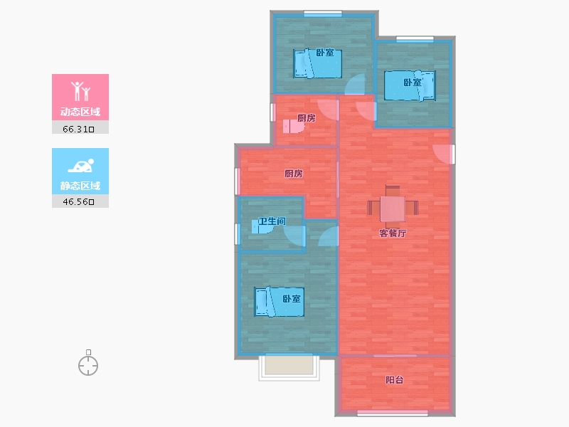 陕西省-西安市-苏宁雲著3栋130㎡-104.00-户型库-动静分区