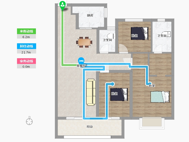 陕西省-西安市-南飞鸿十年城113m²-90.00-户型库-动静线