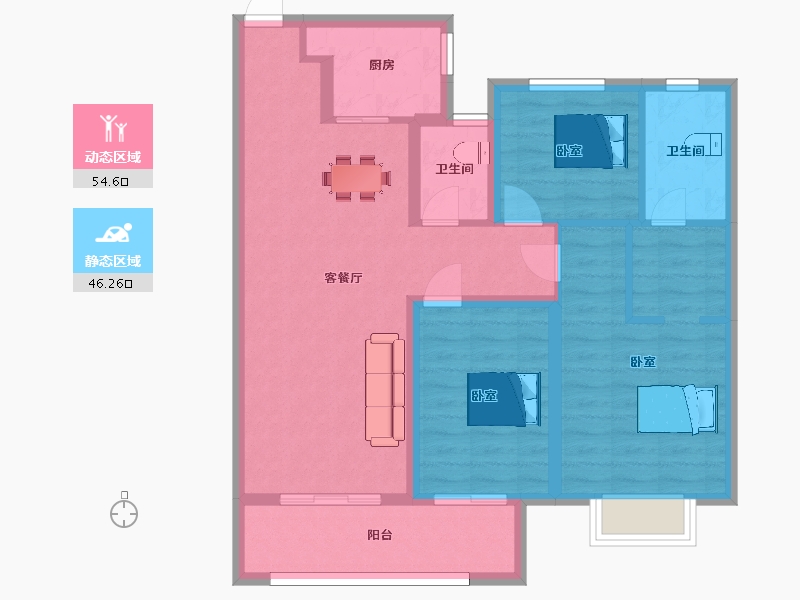 陕西省-西安市-南飞鸿十年城113m²-90.00-户型库-动静分区