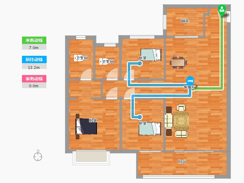 陕西省-西安市-南飞鸿十年城二期6号楼,二期30号楼126m²-101.00-户型库-动静线