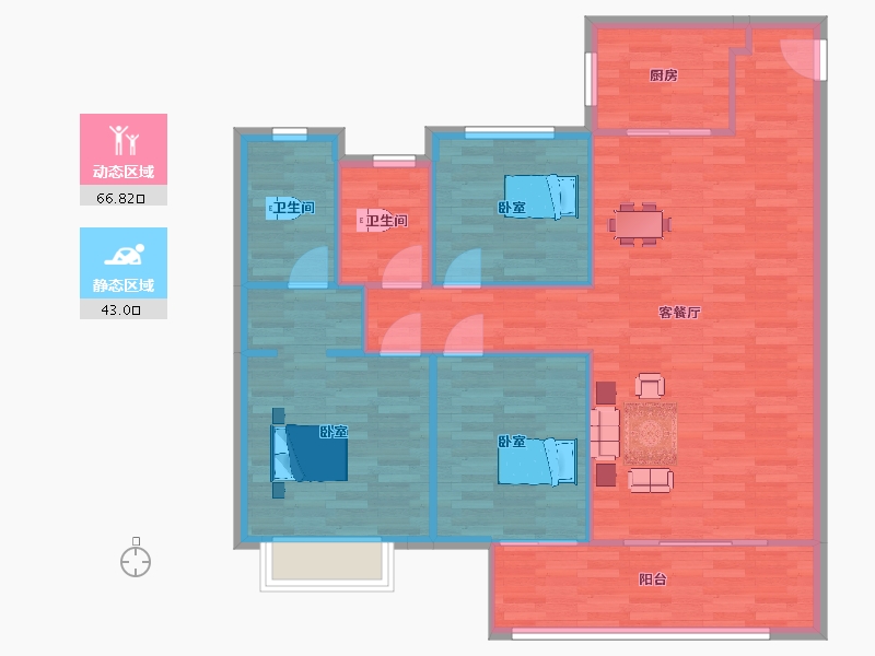 陕西省-西安市-南飞鸿十年城二期6号楼,二期30号楼126m²-101.00-户型库-动静分区