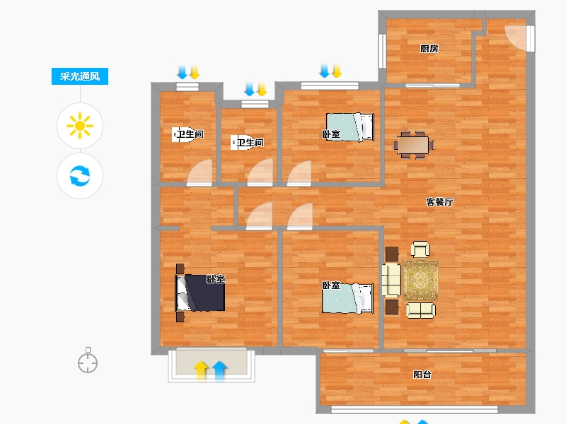 陕西省-西安市-南飞鸿十年城二期6号楼,二期30号楼126m²-101.00-户型库-采光通风