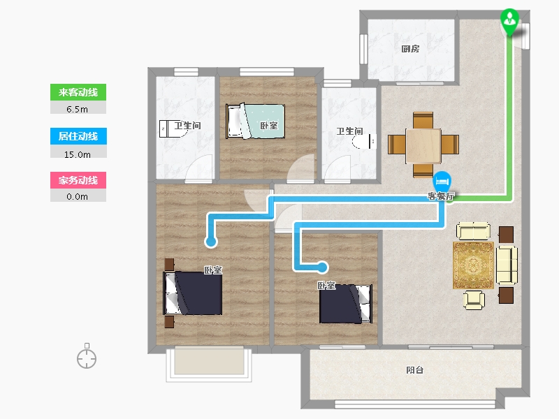 陕西省-西安市-南飞鸿十年城123m²-98.00-户型库-动静线