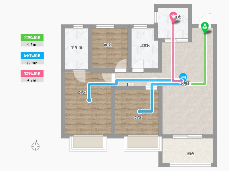 陕西省-西安市-苏宁雲著1,2栋102㎡-68.45-户型库-动静线