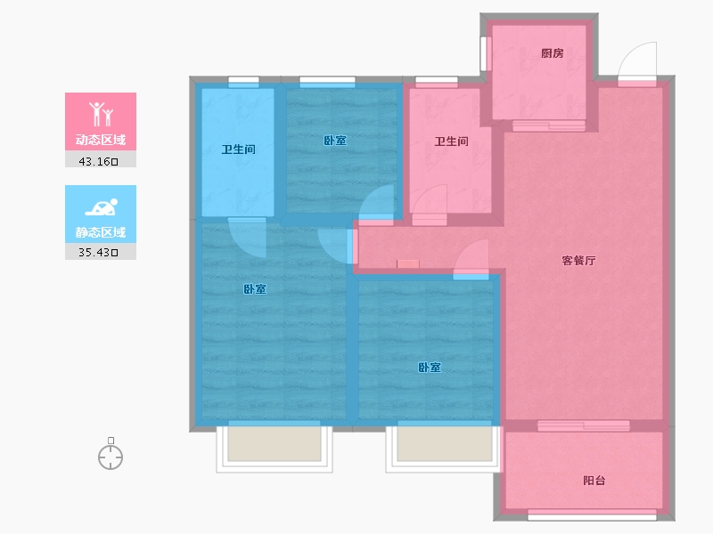 陕西省-西安市-苏宁雲著1,2栋102㎡-68.45-户型库-动静分区