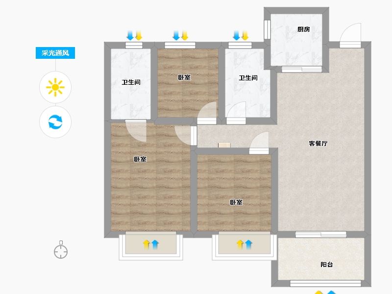 陕西省-西安市-苏宁雲著1,2栋102㎡-68.45-户型库-采光通风