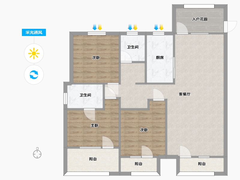 山东省-青岛市-龙湖昱城15号楼125㎡-101.23-户型库-采光通风