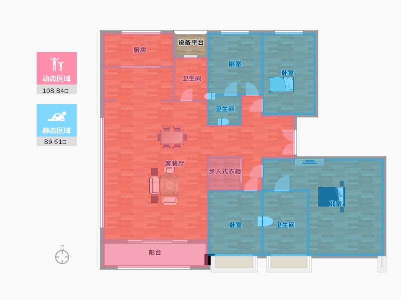 陕西省-西安市-碧桂园云顶230㎡-186.24-户型库-动静分区