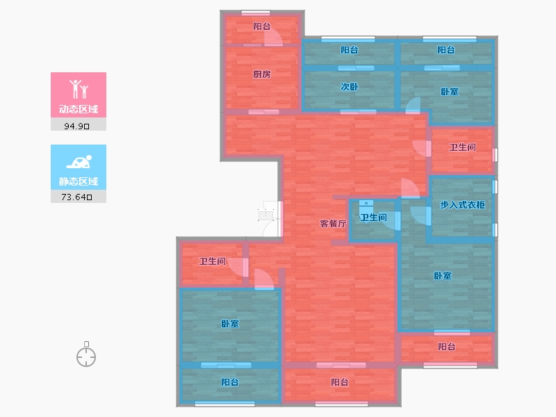 陕西省-西安市-香榭御澄7号楼185m²-147.82-户型库-动静分区