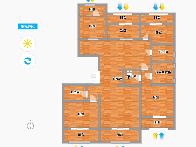 陕西省-西安市-香榭御澄7号楼185m²-147.82-户型库-采光通风