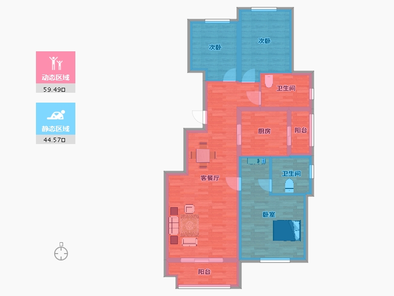 陕西省-西安市-金开御府118m²-94.00-户型库-动静分区