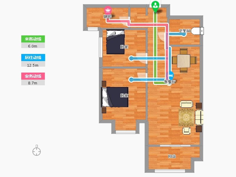 陕西省-西安市-摩卡思想家1号楼C户型84m²-67.00-户型库-动静线