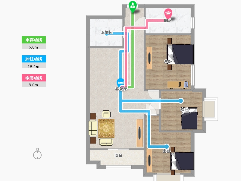 陕西省-西安市-摩卡思想家1号楼D户型99m²-79.00-户型库-动静线