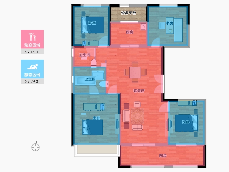 陕西省-西安市-蓝光长岛国际社区8,11,12栋129㎡-103.03-户型库-动静分区