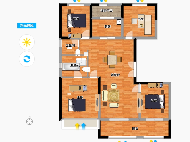 陕西省-西安市-蓝光长岛国际社区8,11,12栋129㎡-103.03-户型库-采光通风