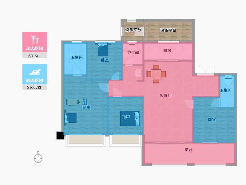 陕西省-西安市-蓝光长岛国际社区7号楼,8号楼,141㎡-121.59-户型库-动静分区