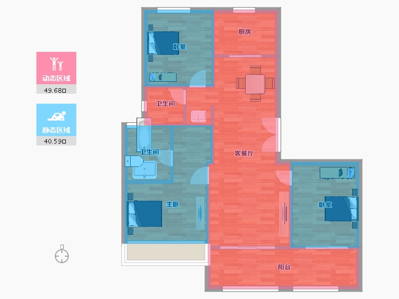 陕西省-西安市-蓝光长岛国际社区8号楼,11号楼108㎡-82.39-户型库-动静分区