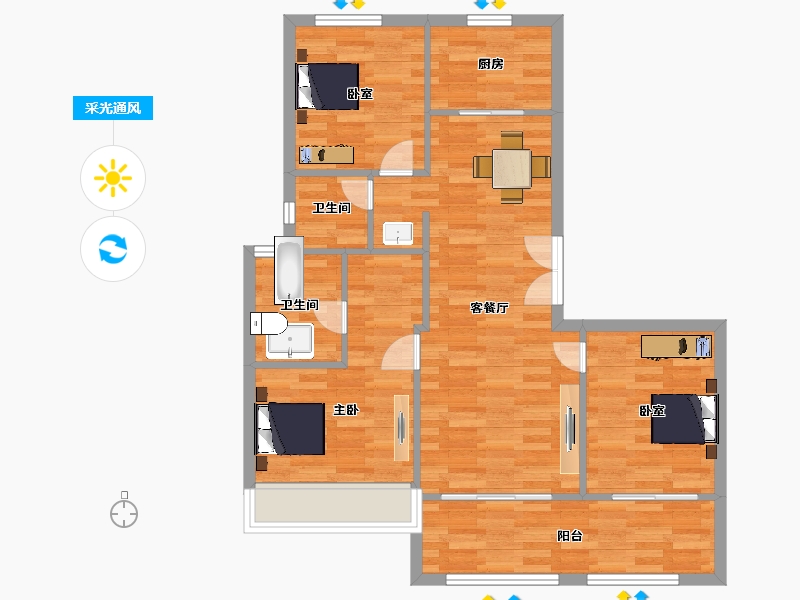 陕西省-西安市-蓝光长岛国际社区8号楼,11号楼108㎡-82.39-户型库-采光通风