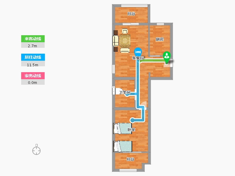 陕西省-西安市-高新骊山下的院子70㎡-55.97-户型库-动静线