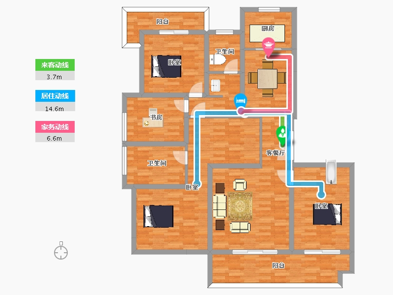 陕西省-西安市-高新骊山下的院子Y-B-151㎡-121.57-户型库-动静线