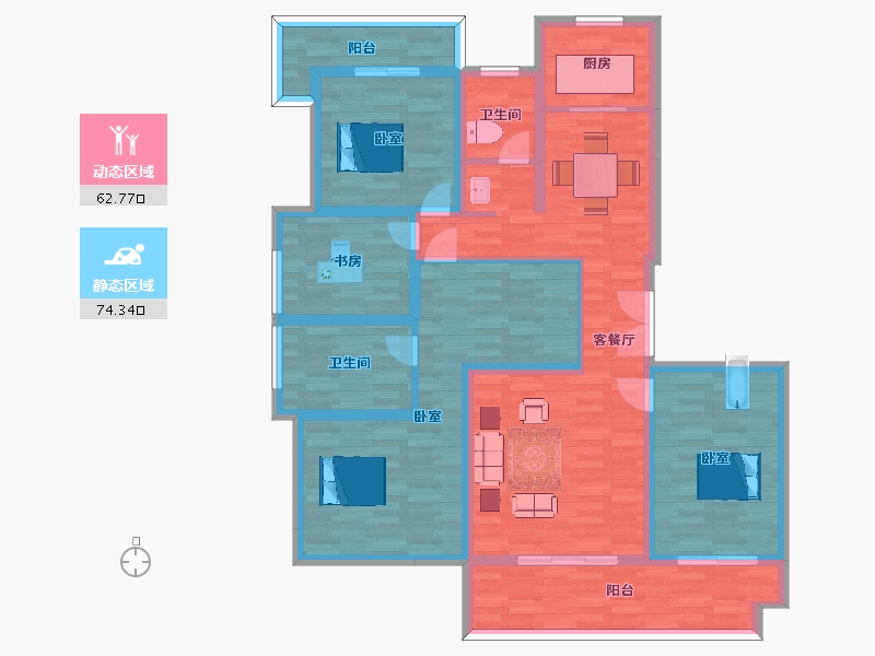 陕西省-西安市-高新骊山下的院子Y-B-151㎡-121.57-户型库-动静分区