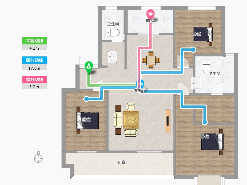 陕西省-西安市-高新骊山下的院子128㎡-102.00-户型库-动静线