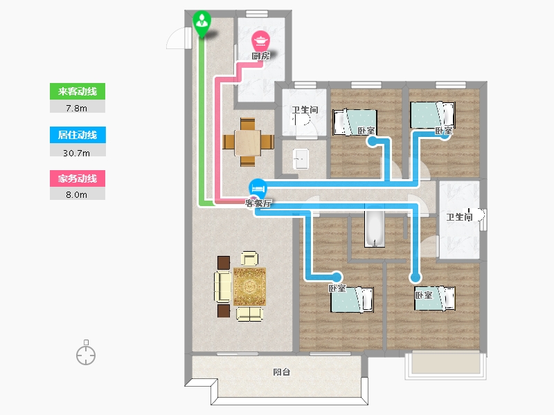 陕西省-西安市-保利和光尘樾E户型140m²-112.00-户型库-动静线