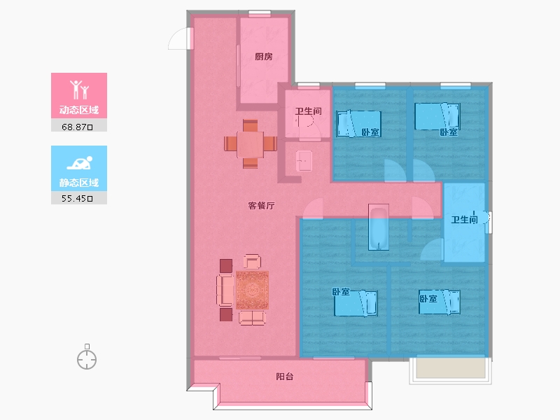 陕西省-西安市-保利和光尘樾E户型140m²-112.00-户型库-动静分区