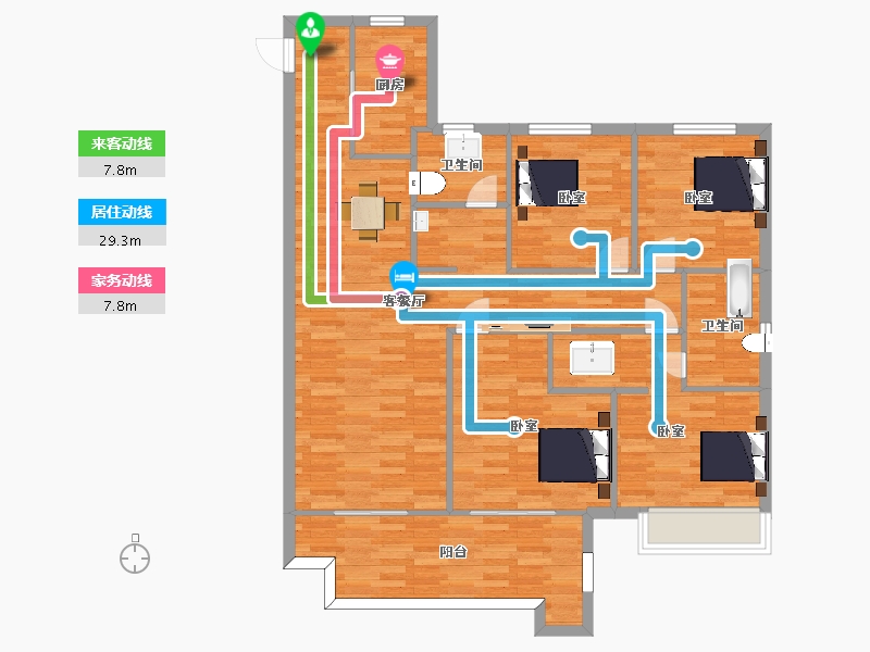 陕西省-西安市-保利和光尘樾一期13号楼E户型143m²-114.00-户型库-动静线